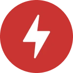 Red circle with white lightning bolt.
