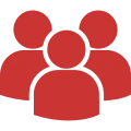 Three red silhouettes on black background.