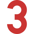 Red number three on black background.