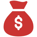 Red money bag icon with dollar sign.