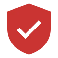 Red handshake icon on black background.